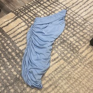 Chic Sky Blue Ruched Maxi Skirt